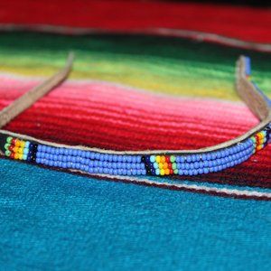 Vintage Navajo leather handcrafted beaded pattern bracelet.  Excellent Condition